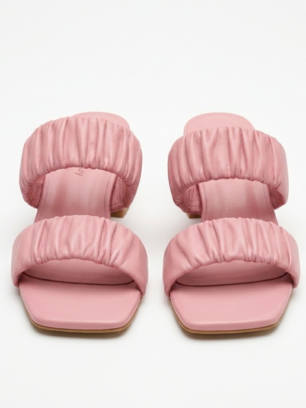 Double-Strap Ruched Slide Sandals in Pink
